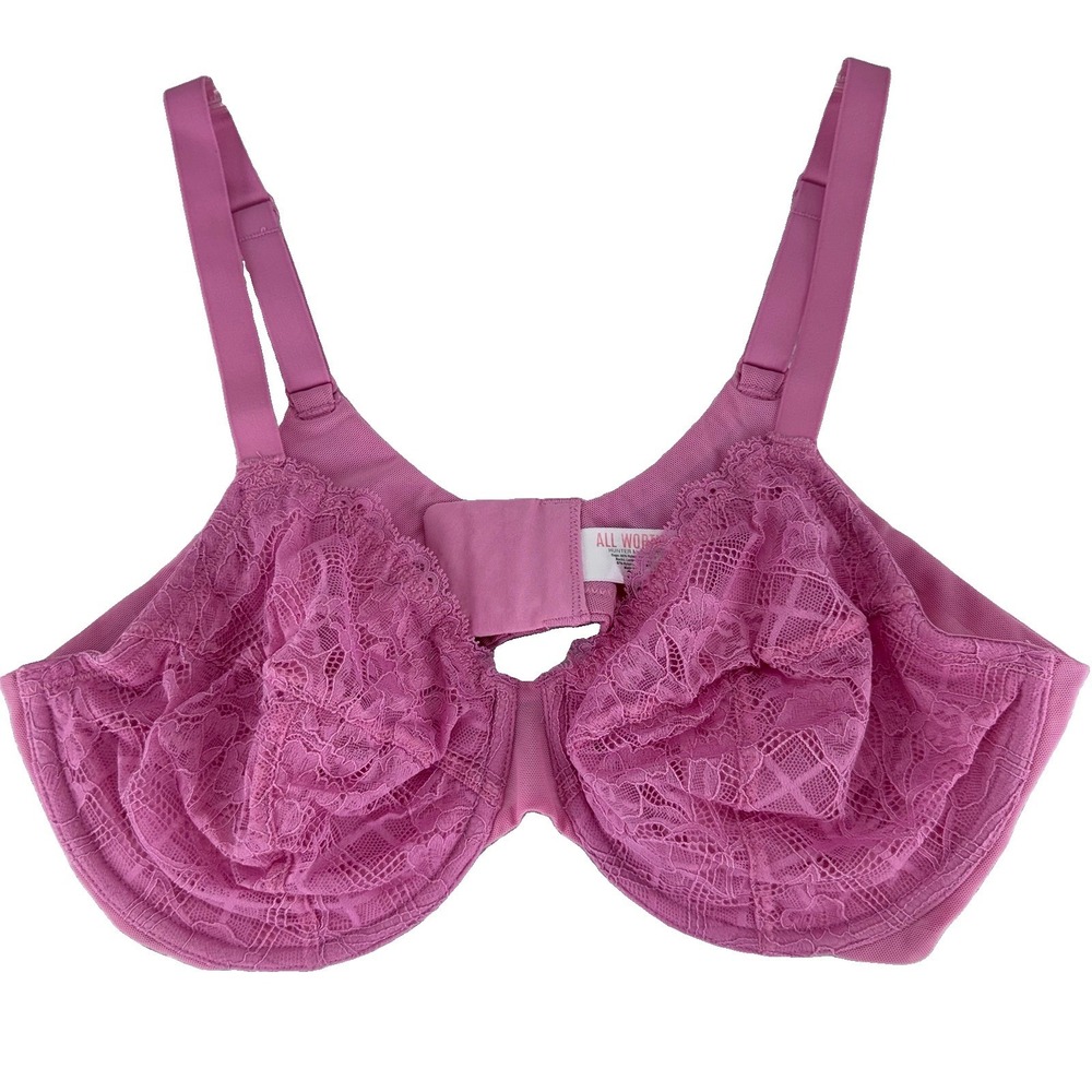 All Worthy Hunter McGrady Lace Unlined Underwire Bra 38D Cashmere Rose Pink